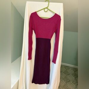 NWT Aiblee Elegant Long Sleeve Colorblock Sweater dress with slit size Large